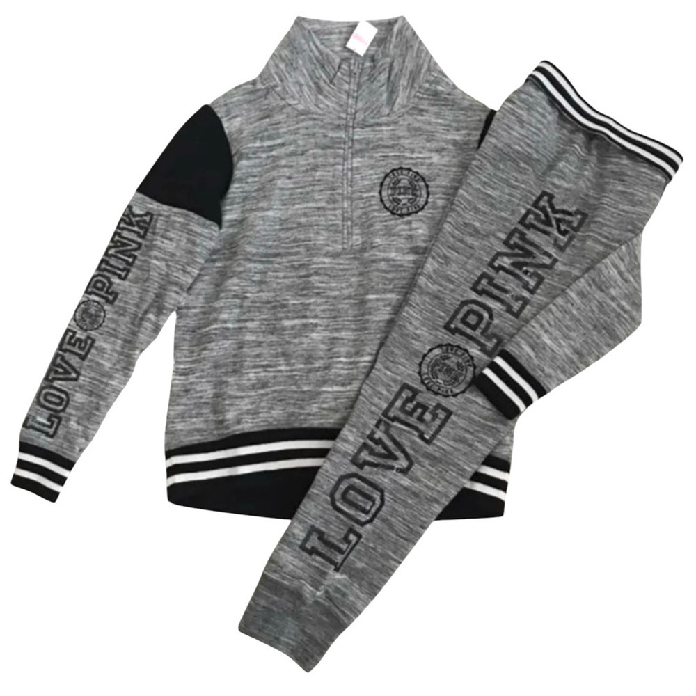 (NWT) Victoria's Secret PINK Bling Pullover and Pant Set in Marled Grey, Medium